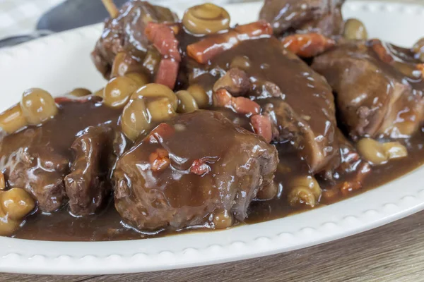 Beef Bourguignon White Plate — Stock Photo, Image