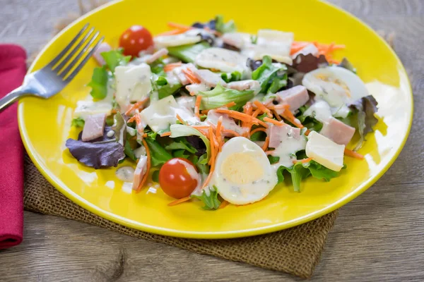 Mixed Salad Ham Eggs Vegetables — 图库照片