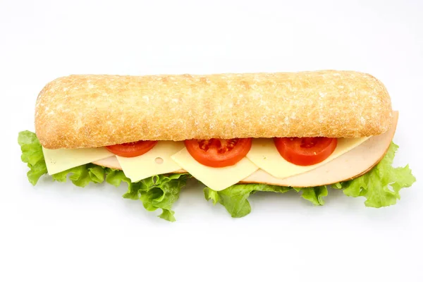 Beyaz Arka Planda Izole Edilmiş Jambonlu Peynirli Sandviç — Stok fotoğraf