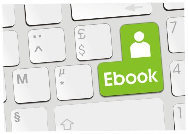 Üzerinde yeşil kitap düğmesi olan bilgisayar klavyesi.