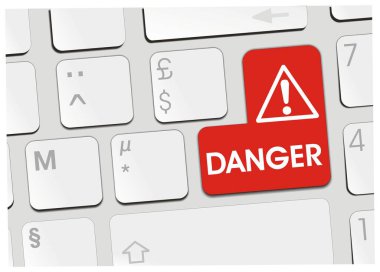 Üzerinde kırmızı tehlike tuşu olan bilgisayar klavyesi.