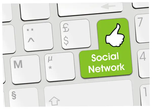 Computertastatur Mit Grünem Knopf Für Das Soziale Netzwerk — Stockfoto