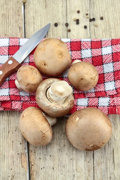 Cogumelos Marrons Crus Guardanapo — Fotografia de Stock