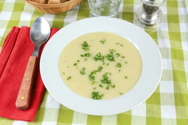 Bowl of vegetable soup on a table. — Stock Image Bowl Vegetable Soup Table Stock Image