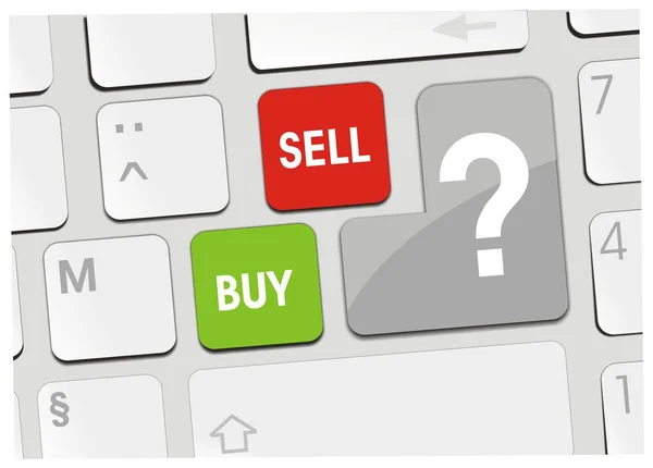 Computer Keyboard Green Buy Red Sell Grey Question Mark Buttons — Vettoriale Stock