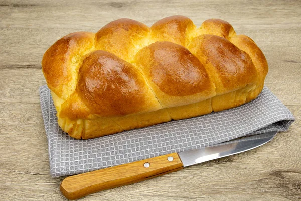 Bread Loaf Knife Wooden Table — Stock Photo, Image