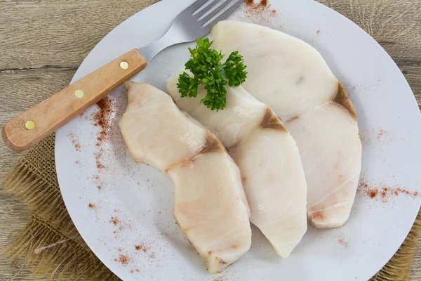 Bifes Tubarão Cru Placa — Fotografia de Stock