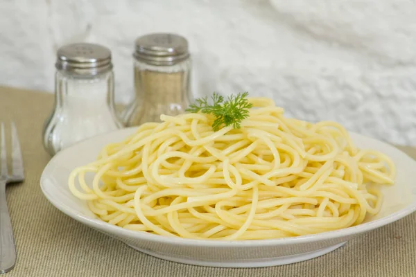 Spaghetti Vit Plåt — Stockfoto