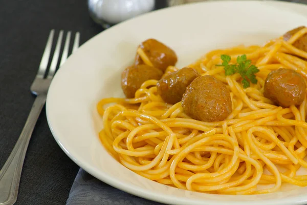 Pasta Meatballs Plate — Stock Photo, Image