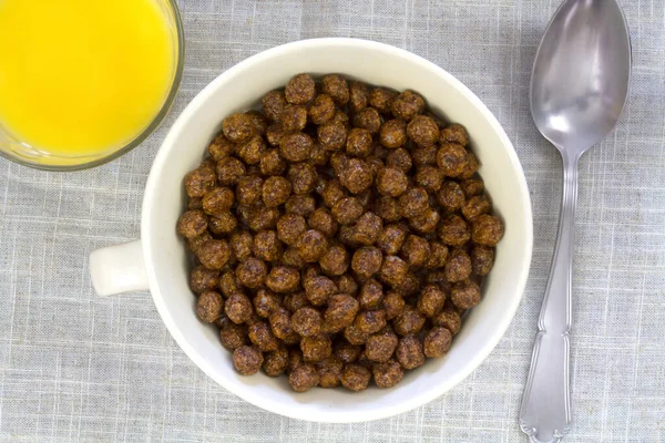 Bowl Chocolate Milk Puffed Cereal — Stock Photo, Image