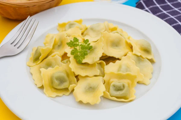 Fresh Ravioli White Plate — Stock Photo, Image