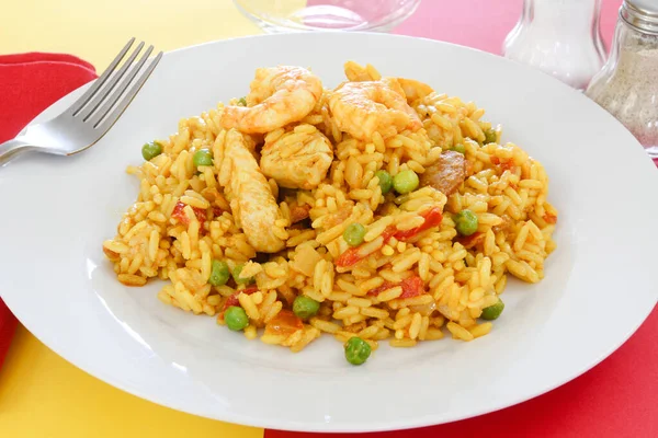 Paella Con Pollo Mariscos — Foto de Stock