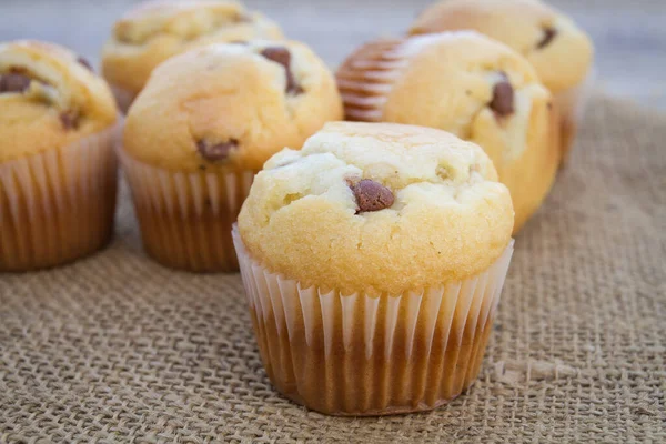 Muffins Caseiros Com Chips Chocolate — Fotografia de Stock