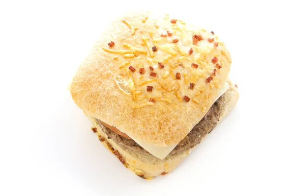 Sandwich Met Kaas Vlees Een Witte Achtergrond — Stockfoto