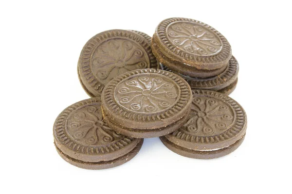Choklad Cookies Isolerad Vit Bakgrund — Stockfoto