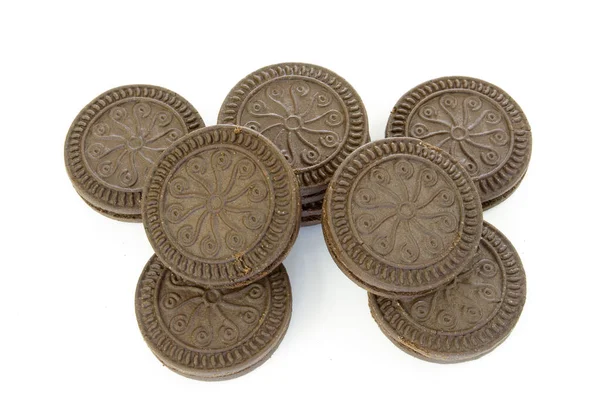 Galletas Chocolate Aisladas Sobre Fondo Blanco — Foto de Stock