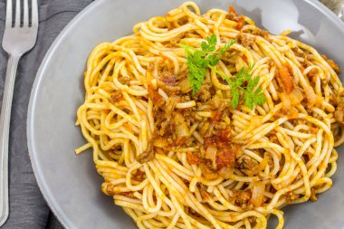 Bolonez soslu lezzetli makarna.