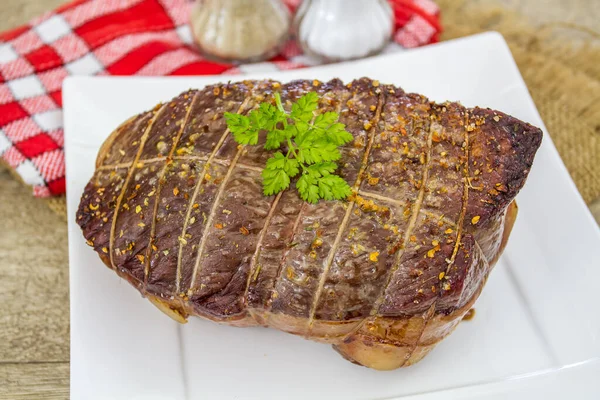 Grilovaný Vepřový Steak Kořením Talíři — Stock fotografie