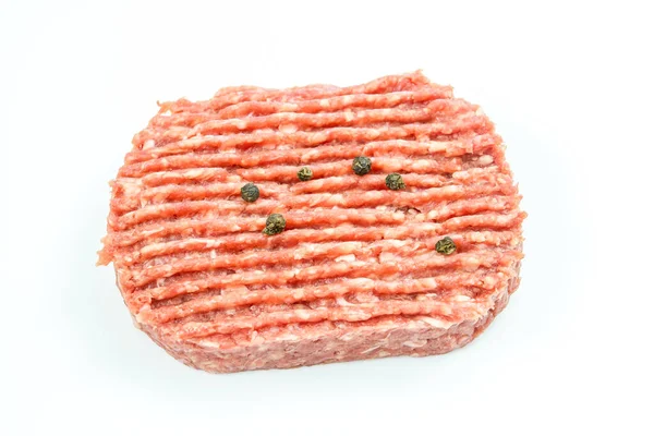 Roher Rindfleisch Hamburger Isoliert Auf Weißem Hintergrund Hackfleisch — Stockfoto