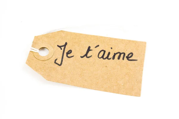 Stiker Com Escrita Sobre Ele Francês Aime Fundo Branco — Fotografia de Stock
