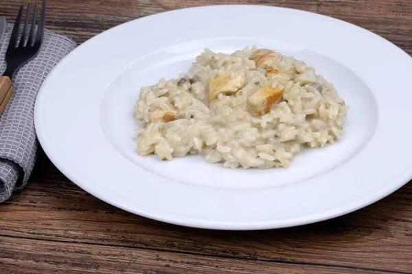 Plate Chicken Mushroom Risotto — Stock Photo, Image