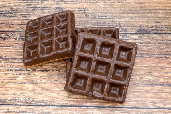 Pequeno Wafer Chocolate Fundo Madeira — Fotografia de Stock