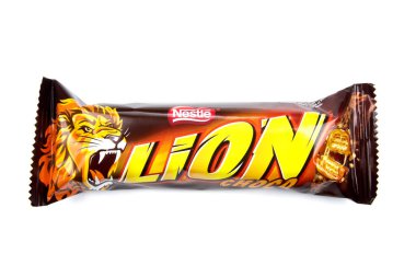 Itancourt, Fransa - 01: 30 2021: Nestle tarafından üretilen Lion marka çikolata