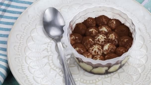 Läcker Tiramisu Dessert Video — Stockvideo
