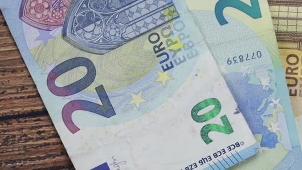 Billetes Euros Sobre Fondo Madera Vídeo — Vídeos de Stock