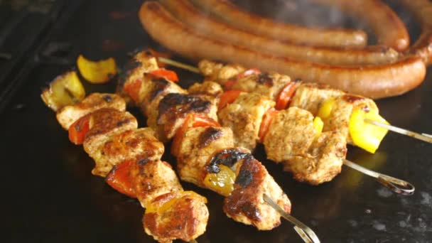 Spiedi Pollo Che Cucinano Barbecue — Video Stock