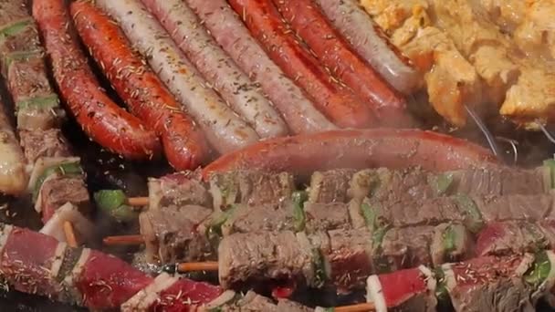 Assortimento Cottura Barbecue Carne — Video Stock