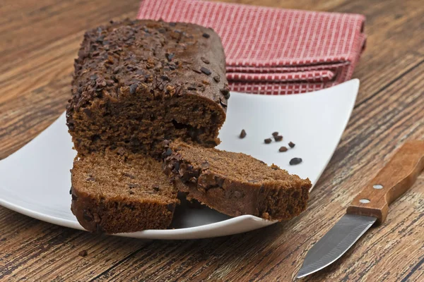 Pastel Chocolate Plato Blanco — Foto de Stock