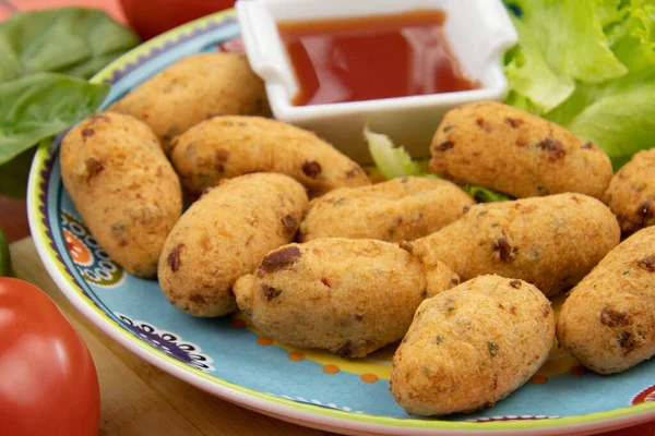 Buñuelos Bacalao Plato — Foto de Stock