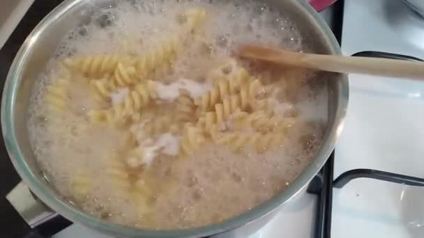 Cooking Pasta Pot Boiling Water — Stock Video