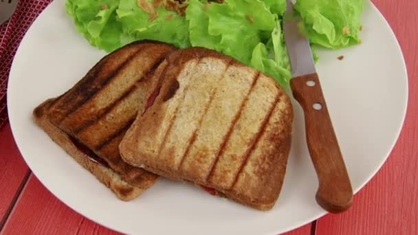 Sandwich Croque Monsieur Auf Einem Teller — Stockvideo