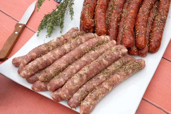 Embutidos Crudos Merguez Plato —  Fotos de Stock