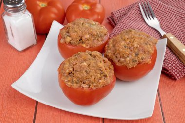 Doldurulmuş domates tabakta hazır.