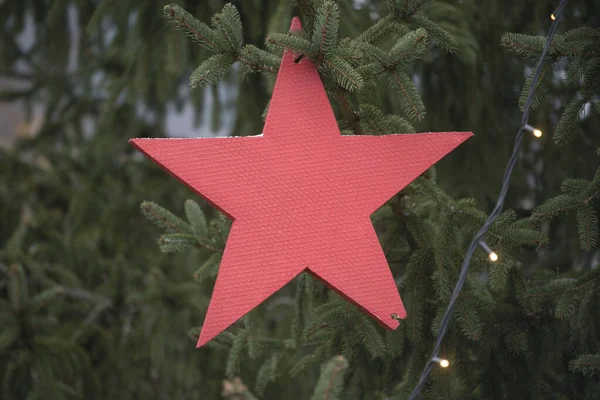 a christmas star as a traditional christmas decoration in holiday season