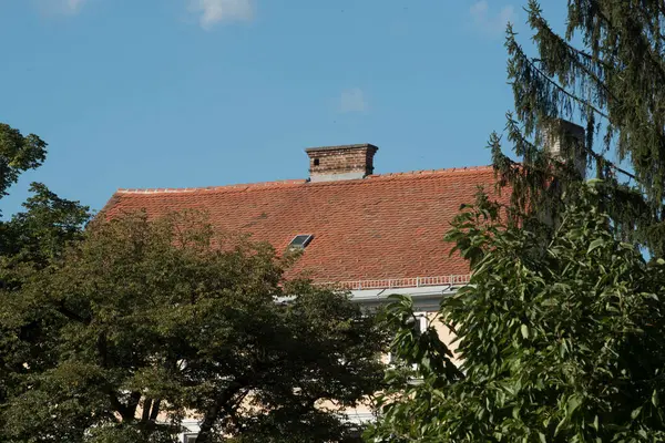 Tuiles Toit Brique Toit Bâtiment Une Maison — Photo