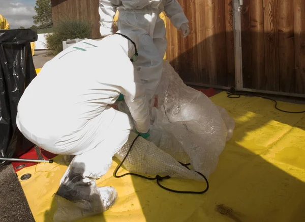 Wearing Protective Suit Epidemic Lock Protection Diseases — Stock Photo, Image