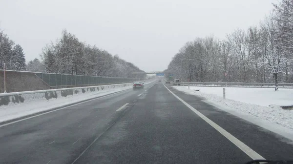 Conduite Sur Une Autoroute Une Autoroute Hiver Circulation Routière Transport — Photo