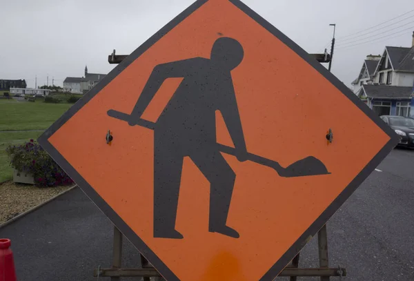 a road works traffic sign, road construction and traffic infrastructure