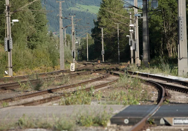 Demiryolu Trafiğinde Çift Demiryolu Ile Hareketlilik Için Raylar — Stok fotoğraf
