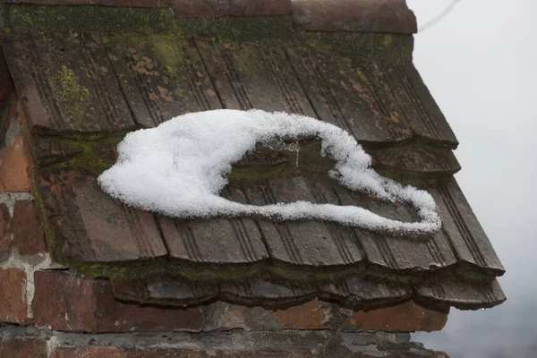 snow on a roof of a house in winter season