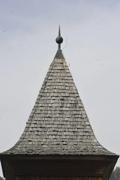 Drewniany Gont Dachu Domu Starym Domu Rolników — Zdjęcie stockowe