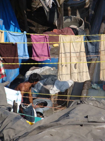 Hindistan Yıkama Salonu Banyo Çamaşır Tekstil Hijyeni — Stok fotoğraf