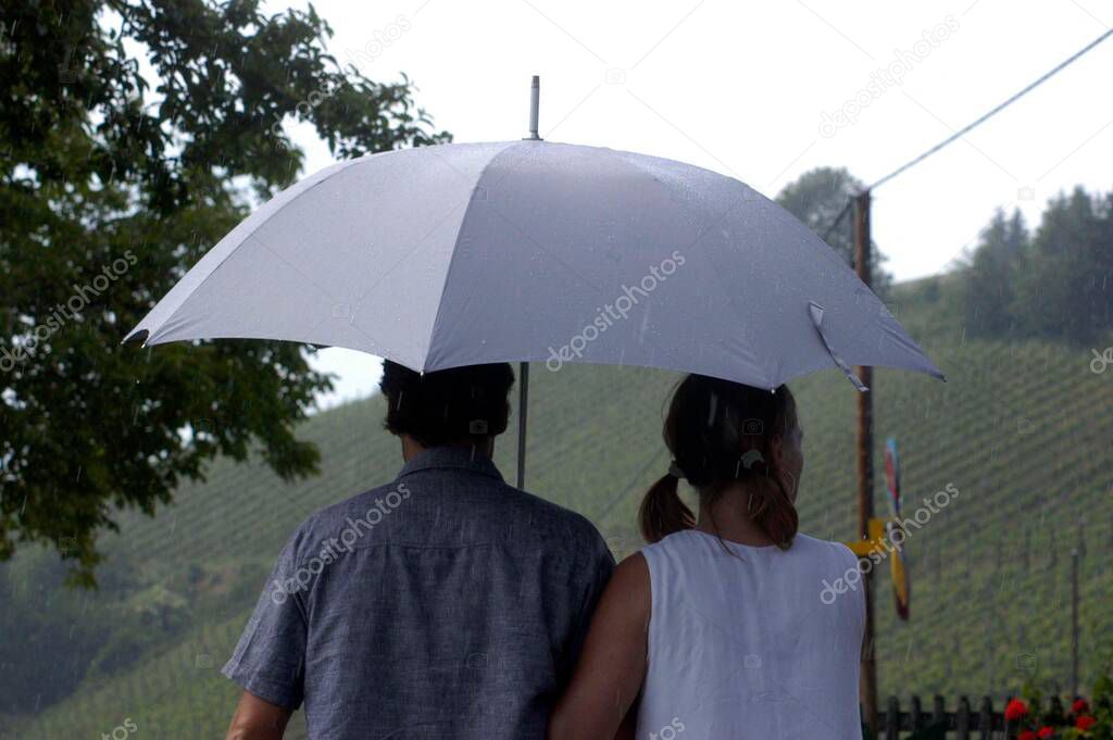 an umbrella as a protection against rain on the outside