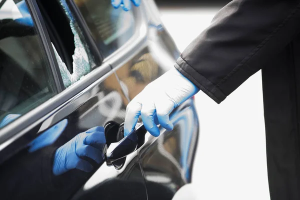 Análise Forense Caso Roubo Carro Recolha Provas Crime — Fotografia de Stock