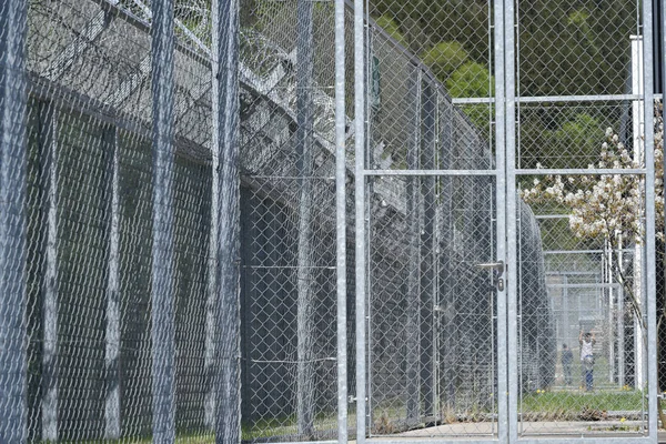 监牢中作为安全措施的铁丝网栅栏 — 图库照片
