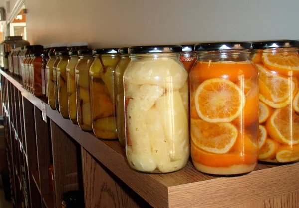 Pickled Fruit Jars Method Food Preservation — Stock Photo, Image